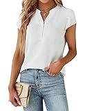 Blooming Jelly Women's Dressy Casual Tops Business Work Blouses White Button Down Shirts Short Sleeve 2025 Summer V Neck Tshirt (White,Small)