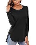 Herou Women's Casual Long Sleeve T Shirt Crewneck With Side Split Fall Pullover Loose Tunic Sweater Tops