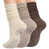 Grip Pilates Socks for Women, Yoga Slouch Socks with Grip for Barre Workout Hospital Long Scrunch Slipper Socks