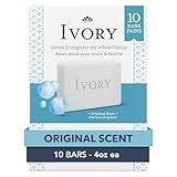 Ivory Gentle Bath Bar Soap, Family Pack, Designed for Whole Family, 99.44% Pure Formula w/ Plant-Based Cleansers, Made Without Heavy Perfumes, Parabens or Phthalates, Original Scent, 4 oz (10 Count)