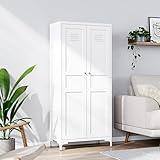 Yizosh Metal Storage Cabinet with 2 Doors and 4 Adjustable Shelves - 61" White Kitchen Pantry Storage Cabinet, 5-Tier Tall Steel Cabinet Locker for Kitchen, Living Room, Dining Room