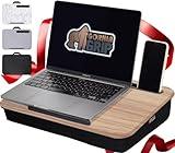 Gorilla Grip Laptop Lap Desk with Phone Holder, Pillow Cushion Desks Fit Laptops up to 15.6", Tray Ledge Keep Computers in Place, Portable Travel Workstation Essentials for Home, Light Wood Color