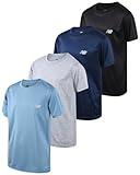 New Balance Boys' Active T-Shirts - 4 Pack Short Sleeve Crew Neck Athletic Performance Dry Fit Shirts for Boys (Sizes: 4-20), Size 10-12, Grey Linen