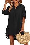 Yincro Women Swimsuit Cover Up Shirt 2025 Tassel Beach Bathing Suit for Swimwear Bikini Dress(Black, L)