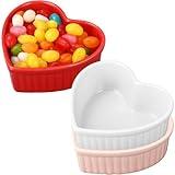 3 Pcs Valentine's Day Heart Shaped Ramekins Ceramic Ramekins 6 Oz Oven Safe Creme Brulee Dishes Small Baking Ramekins Bowls for Kitchen Party Snack Serving Dip Sauce Condiments (Red, Pink, White)