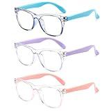 FANNYGO 3 Pack kids Blue Light Blocking Glasses for girls boys Computer Blue Light Blocking Glasses For Age 3-9 (Light blue + Light purple + Light pink)