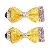 Back To School Bows Glitter Pencil Hair Clips, Sparkly First Day of School Pencil Hair Bow Clips Graduation and School Season Hair Accessories for Girls Kids, Yellow