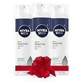 NIVEA MEN Sensitive Shave Gel with Vitamin E, Soothing Chamomile and Witch Hazel Extracts, 3 Pack of 7 Oz Cans