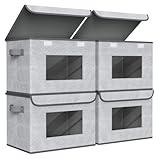 Univivi Fabric Foldable Storage Boxes [4-Pack] Large Collapsible Stackable Storage Bins with Lids, Closet Organizers and Storage Cube Basket for Home, Office, Bedroom (Gray, 17“ x 12” x 12")