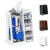 GoSports Premium Wooden Golf Bag Organizer and Storage Rack – Black, Brown, and White