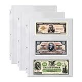 Dunwell Binder Currency Sleeves for Collectors - (25 Pack), Acid-Free 3-Pocket Clear Plastic Refill Pages for Currency Collection Album, 3-Ring Binder Sheet Protectors for Bills, Banknotes or Coupons