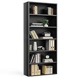 Sweetcrispy Industrial 6 Shelf Bookcase - Large 63 Inch Tall Floor Standing Open Bookshelf for Home Office, Living Room, and Bedroom Storage, Classic Black