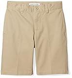 Amazon Essentials Boys' Uniform Woven Chino Flat-Front Shorts with Adjustable Waist, Washed Khaki Brown, 10