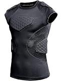 COOLOMG Youth Football Rib Protector Kids Padded Compression Shirt Chest Rib Shoulder Guards for Rugby Lacrosse Black XS