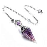 GEHECRST Natural Amethyst Healing Crystal Dowsing Pendulum Reiki Gemstone Chips Orgone Pendulum 6 Faceted Hexagonal Pointed Resin Spiritual Pendant for Divination, Wicca, Energy Balancing