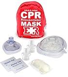 Adult and Infant CPR Mask Combo Kit – Includes 2 CPR Masks with One-Way Valves, Pair of Vinyl Gloves, 2 Alcohol Prep Pads – Portable Emergency CPR Kit – Red – FSA/HSA Eligible