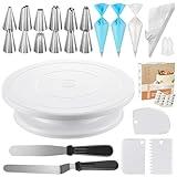 Kootek 71PCs Cake Decorating Supplies Kit with Revolving Cake Stand Turntable, 12 Numbered Icing Piping Tips, 2 Spatulas, 3 Icing Comb Scraper, 50+2 Piping Bags, and 1 Coupler for Baking