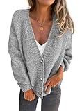 PRETTYGARDEN Cardigan Sweaters for Women Trendy Fall 2025 Long Sleeve Button Down Oversized Chunky Knit Sweater Outerwear (Grey,X-Large)