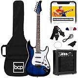 Best Choice Products 39in Full Size Beginner Electric Guitar Starter Kit w/Case, Strap, 10W Amp, Strings, Pick, Tremolo Bar - Hollywood Blue