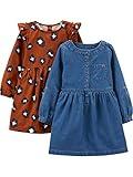 Simple Joys by Carter's Girls' 2-Pack Long-Sleeve Dress Set, Chambray/Cheetah, 3T