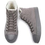 POVOGER High Top Sneakers for Women Winter Women's Fashion Sneakers Warm Fur Lace Up Casual Shoes(Grey,US10)