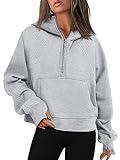 WYNNQUE Womens Hoodies Oversized Sweatshirts Half Quarter Zip Pullover Cropped Long Sleeve Fall Outfits Fashion Clothes Grey S