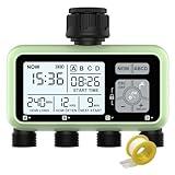 Watering Timer 4 Zone, Sprinkler Timer, Programmable Garden Outdoor Hose Faucet Timer with Rain Delay/Manual/Automatic Watering System, Water Hose Timer Irrigation Timer 4 Outlet for Garden Lawn