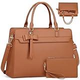 Laptop Bag for Women 15.6 inch Leather Laptop Tote Bag Large Computer Bag Waterproof Business Office Work Bag Briefcase with Satchel Purse 2pcs Set, Orange Brown