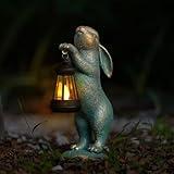 MININOVA Garden Statues Rabbit with Solar Lantern Outdoor Bunny Figurines Decorations for Patio Yard Lawn Ornaments Gifts for Birthday Easter Housewarming