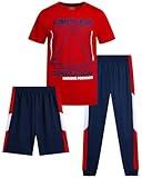 Pro Athlete Boys' Active Pants Set - 3 Piece Performance T-Shirt Shorts and Jogger Sweatpants - Sport Outfit for Boys (8-16), Size 10-12, Red/Navy/Navy Print