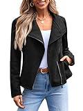 AUTOMET Womens Faux Leather Jackets Suede Fall Fashion 2024 Outfits Winter Clothes Open Front Cropped Coat Outwear Black M