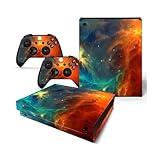 ROIPIN for X-Box One X Skin - Including Controller Skin and Console Skin, Shell Skin Protector Wrap Cover Protective Faceplate Full Set for X-Box One X (Blue and Red Sky)