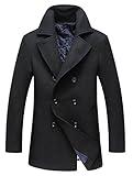 chouyatou Men's Classic Notched Collar Double Breasted Wool Blend Pea Coat (Large, Black)