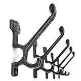 5 Pack Decorative Cast Iron Heavy Duty Double Hooks, Wall Mounted Coat Hooks, Vintage Inspired (Antique Black) (Type-7 Type)