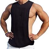 Ychnaim Men's Sleeveless Muscle Stringer Tank Top Cut Open Gym Training Bodybuilding Vest Shirts Color Black Size M