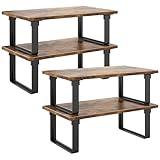 Cabinet Shelf Organizers, Set of 4 Stable Kitchen Counter Shelves, Stackable Expandable Spice Racks, Wood Anti-Slip Kitchen Organizers and Storage, Easy to Assemble, Rustic Brown