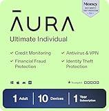 Aura Ultimate Online Safety Suite | Internet Security & Identity Protection Software | Antivirus, VPN, Password Manager, Dark Web Monitoring | Individual Plan, 1 Year Prepaid Subscription [Online Code]