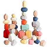 BESTAMTOY 36 PCS Wooden Sorting Stacking Rocks Stones,Sensory Toddler Toys Learning Montessori Toys, Building Blocks Game for Kids 3 4 5 6 Years Boy and Girl Birthday Gifts for Kids