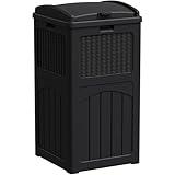 Greesum 33 Gallon Outdoor Trash Can with Lid, Waterproof Resin Garbage Bin for Hideaway, Deck, Patio, Dark Black