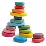 OESSUF 16pcs Extra-Large Wooden Sorting Stacking Rocks - Safe Montessori Toys for 1-3 Year Old, Waldorf Wooden Blocks for Toddlers 1-3, Smooth Stacking Stones for Toddlers, for Kids