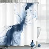 Cinbloo Abstract Blue Shower Curtain 60Wx72H Modern Neutral Ombre Marble Minimalist Bathroom Decor Elegant Ink Texture Chic Simple Painting Artistic Aesthetic Fabric Blue Bath Curtain with 12 Hooks