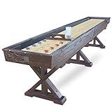 12 FT Solid Wood Shuffleboard Table, Comes in 2 6' Pieces Goes Around Stairs & Hallways, Multi Game Includes Bowling Pin Set & More