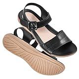 SERASTAR Flat Sandals for Women Dressy - Wide Width Black Comfortable Walking Summer Casual Arch Support Ankle Strap Open Toe Slip on Womens Flats Sandal Size 10