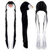 Super Z Outlet Penguin Plush Animal Winter Ski Hat Beanie Aviator Style Winter Black/White (Penguin Long)