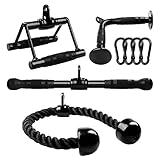 Yes4All Black Combo Tricep Pull Down Rope, Double D Handles, V-Shaped Bar & Rotating Pull Down Straight Bar, Tricep Press Down Cable Machine Attachment, LAT Pulldown Attachments for Home Gym Set