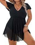 Blooming Jelly Women's Plus Size Bathing Suit One Piece Tummy Control Swimsuits Black Swimwear Push Up Swim Dress(Black, XX-Large