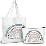 Shinylin 2 Pcs Speech Language Pathologist Gifts Everyone Deserve a Voice Speech Therapy Tote Bag Rainbow Slp Cosmetic Bag Christmas Party Gifts for Women Sp Assistant Therapist