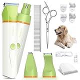 Dog Grooming Kit with Paw Trimmer, All-in-One Low Noise Electric Rechargeable Cordless Small Quiet Pet Clippers Foot Dog Hair Shaver with Stainless Steel Scissors and Comb for Dogs Cats at Home