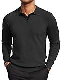 COOFANDY Mens Polo Sweater Casual Quarter Neck Sweaters Long Sleeve Knit Lightweight Sweater Black