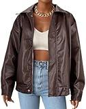 Womens Faux Leather Jacket Bomber Vintage Pleather Jacket Oversized Leather Blazer Motorcycle Jacket Biker Jacket Coat Brown M